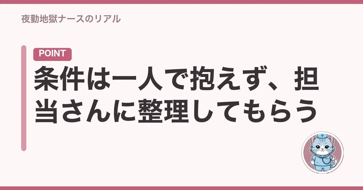 条件は一人で抱えず、担当さんに整理してもらう