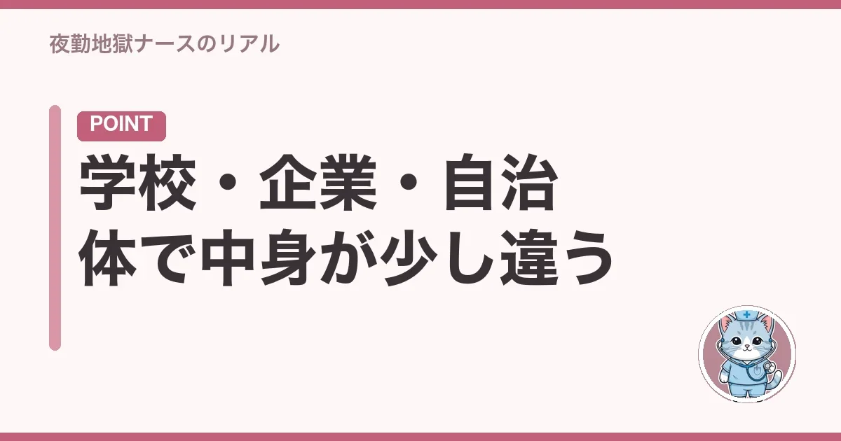 学校・企業・自治体で中身が少し違う