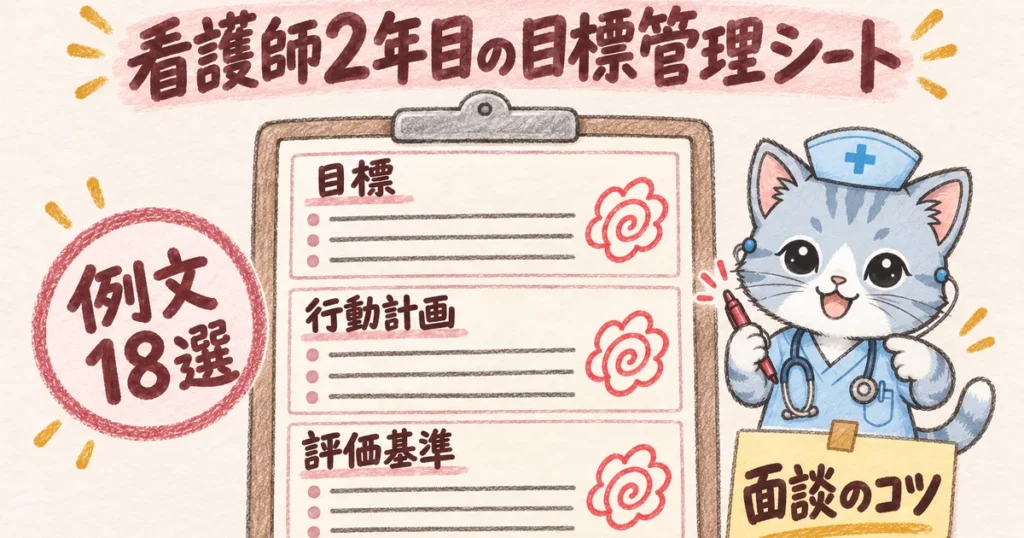看護師2年目の目標管理シート（記入済みの書類の図解）