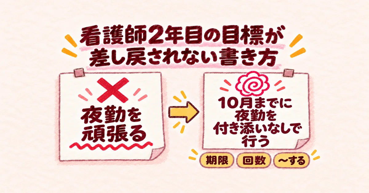 看護師2年目の目標が差し戻されない書き方(赤ペン添削の図解)