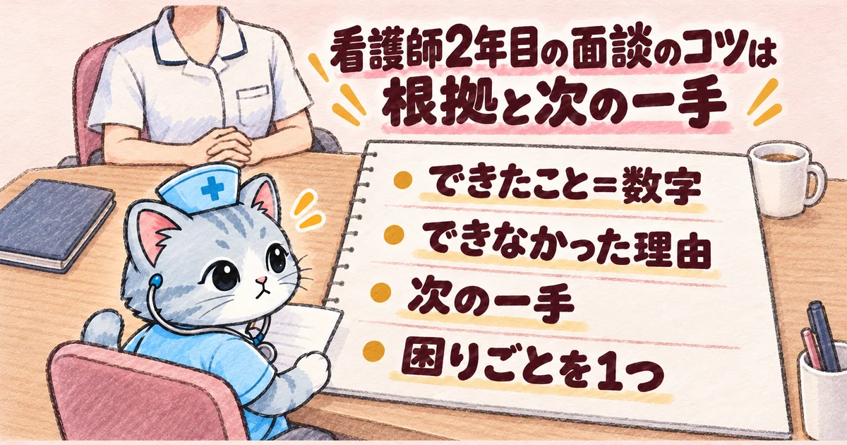 看護師2年目の面談のコツは根拠と次の一手(面談の机の図解)