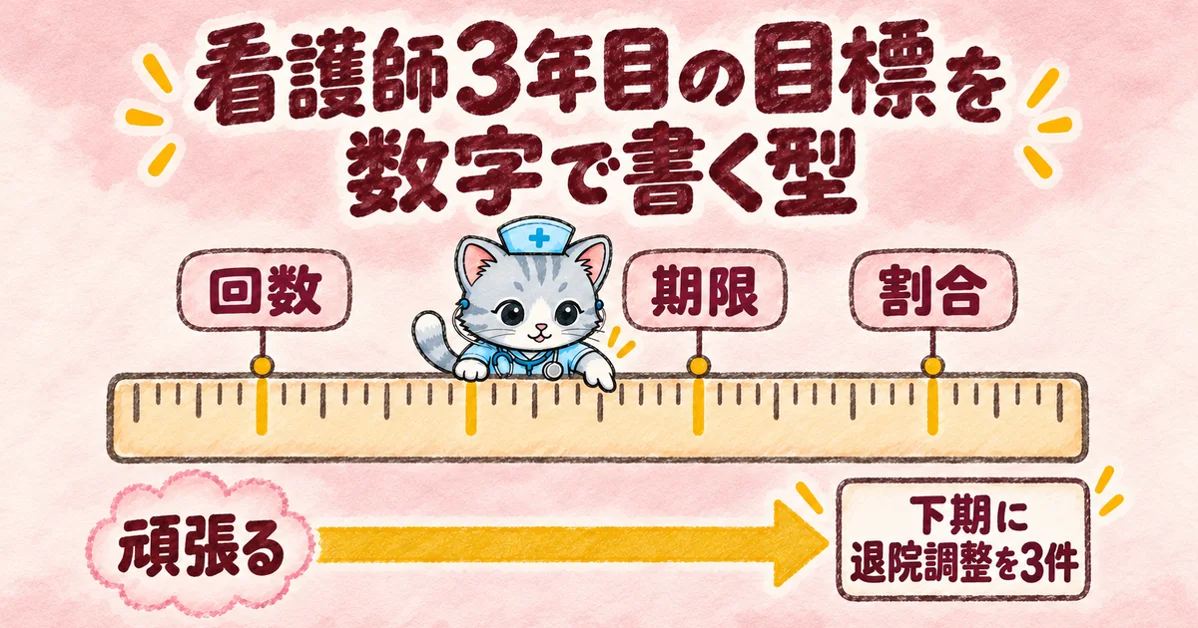 看護師3年目の目標を数字で書く型(ものさしの図解)